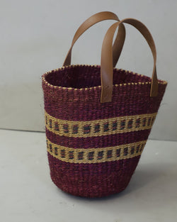 Bolsa de Sisal com Alça de Couro Sintético M - Rosa e Cru