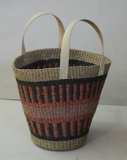 Bolsa de Sisal com Alça de Couro Sintético G - Preto e Laranja