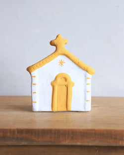 Igrejinha Branca e Mostarda de Cerâmica de Mesa MOD 2