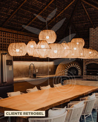 Luminária Pendente de Palha Aramada Pirâmide G