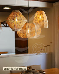 Luminária Pendente de Palha Aramada Pirâmide G